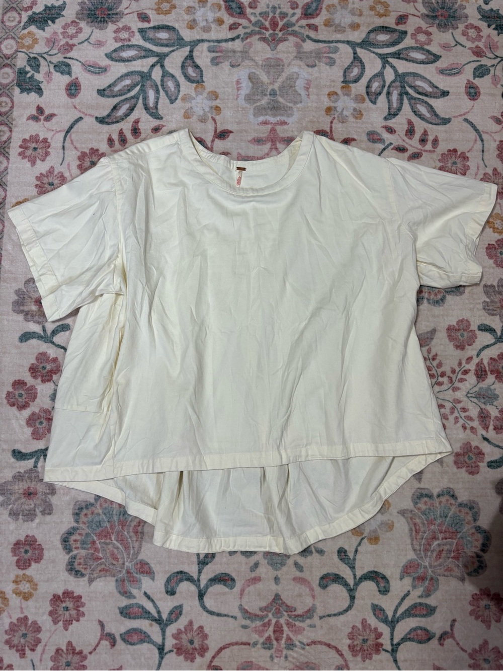 Free People Boxy Short Sleeve Blouse in Cream